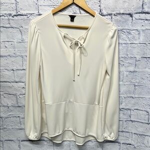 Ann Taylor Cream Long Sleeve Tie Front Blouse